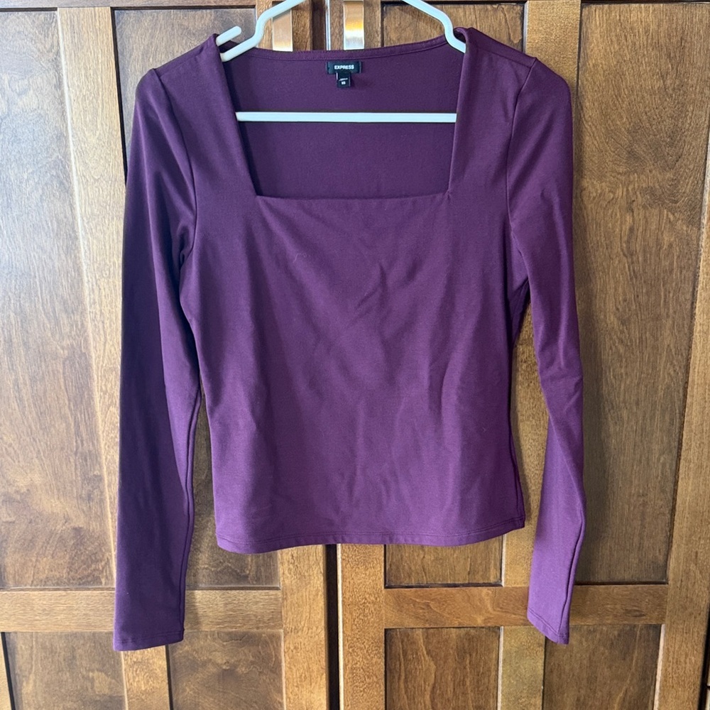 Express Square Neck Burgundy Long Sleeve Top